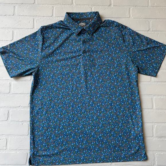 Calloway Men's Opti-Dry Performance Golf Polo Tropical Bird Palm Tree Shirt sz M - Picture 1 of 6